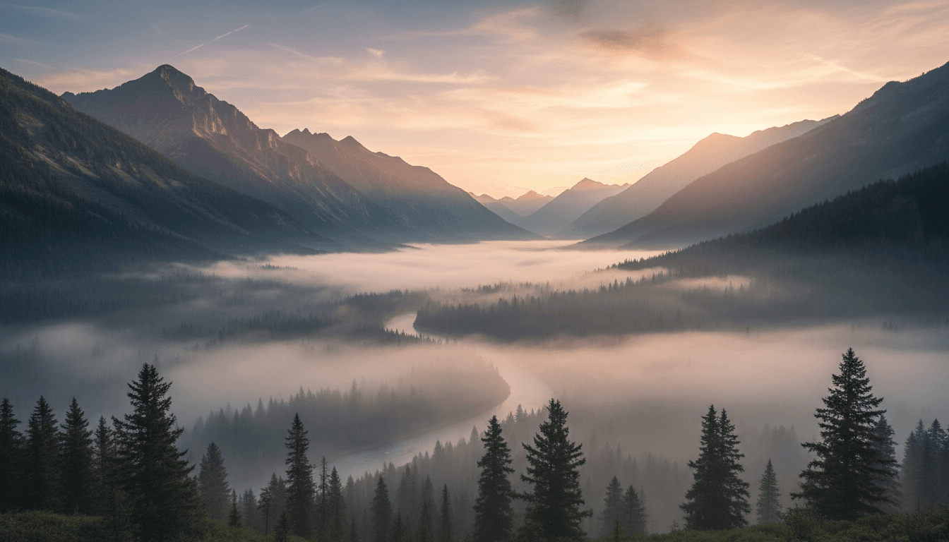 Neblige Berglandschaft im Ausseerland bei Sonnenaufgang