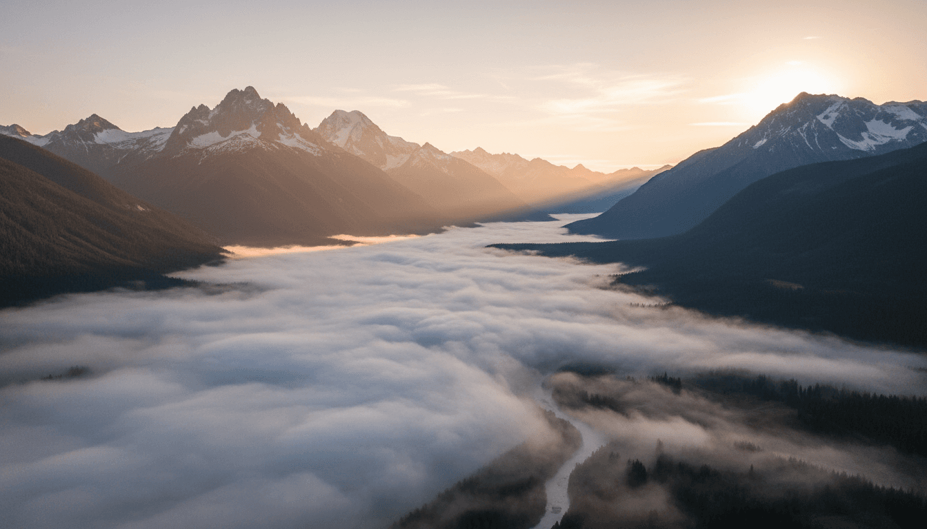 Nebliges Bergtal im Morgenlicht im Ausseerland